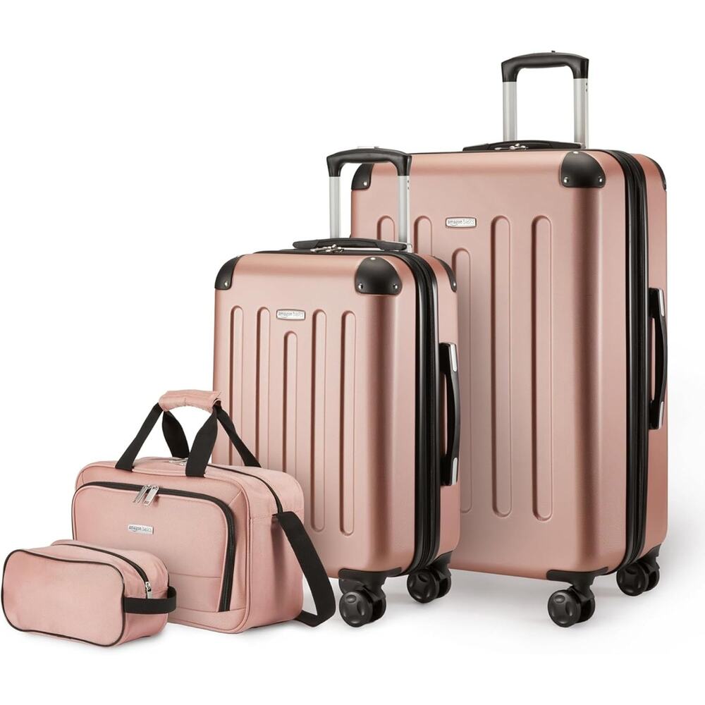 Amazon Basics 4-Piece Luggage Set, Two Hardside Suitcases, 28-22-15-10 Rose Gold